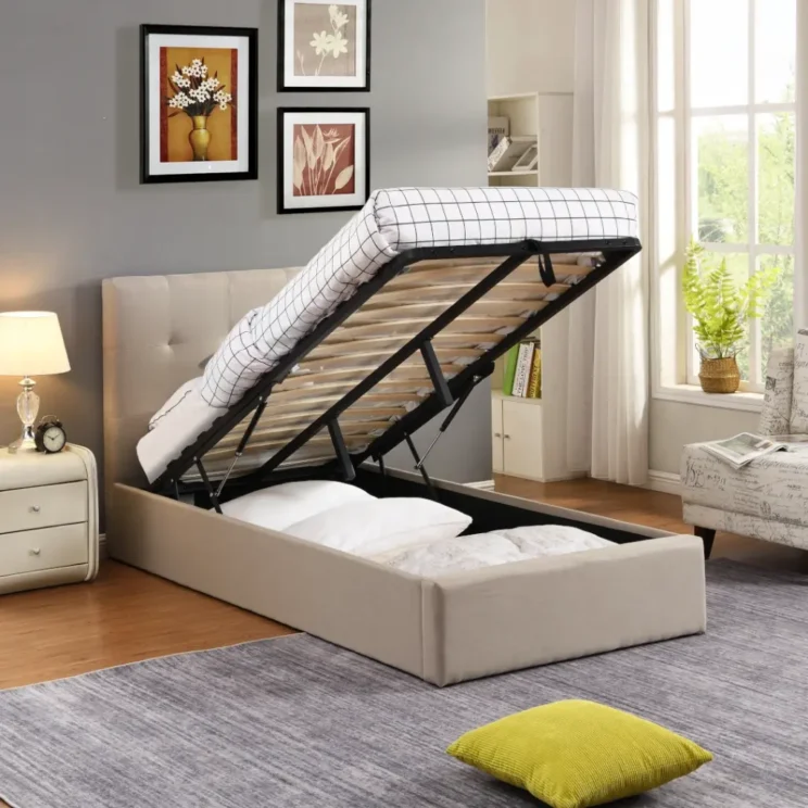 Lit coffre en tissu beige "Cairo" 90*200 - Image 2