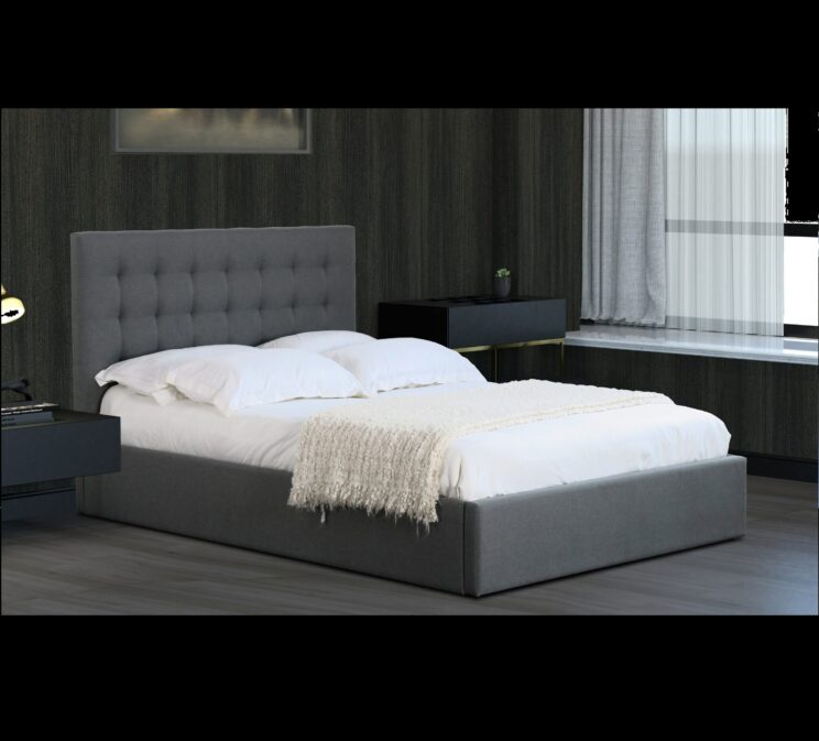 Lit coffre en tissu gris "LUXOR"