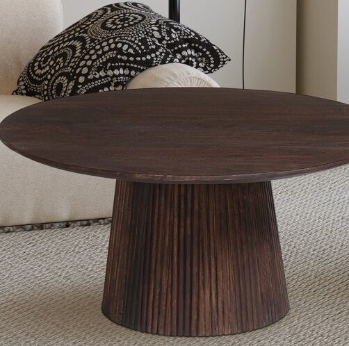 Table basse ronde en bois de manguier "Miguel" - Brun foncé
