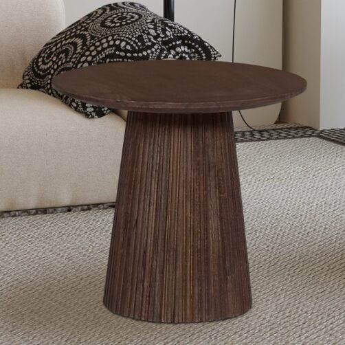 Table basse ronde en bois de manguier "Miguel" - Brun foncé