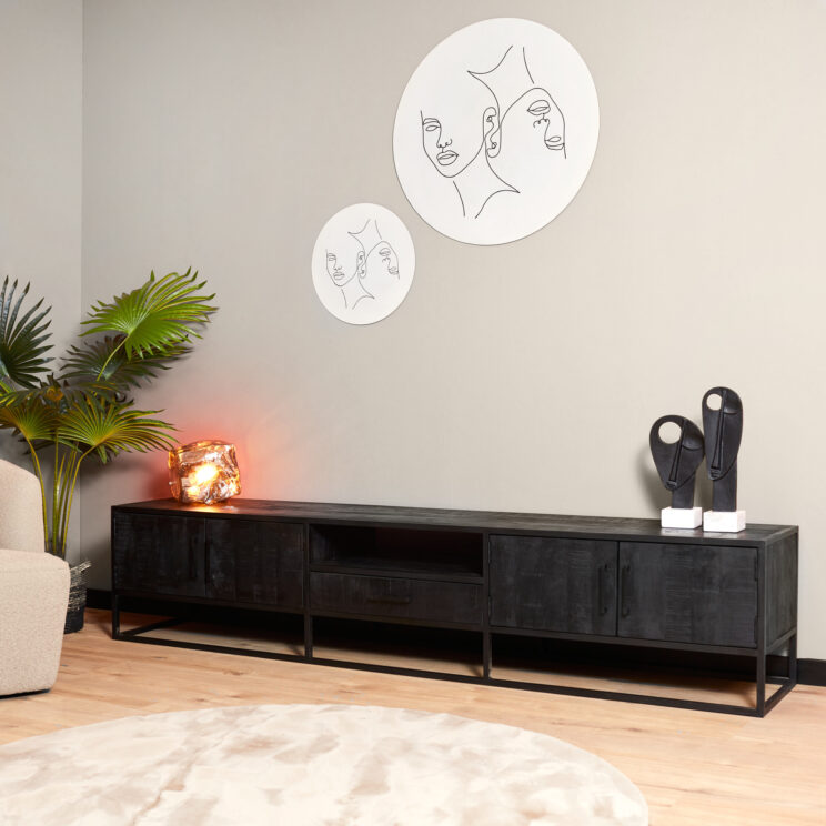 Meuble TV Denver Noir 240 cm | Bois de manguier et acier