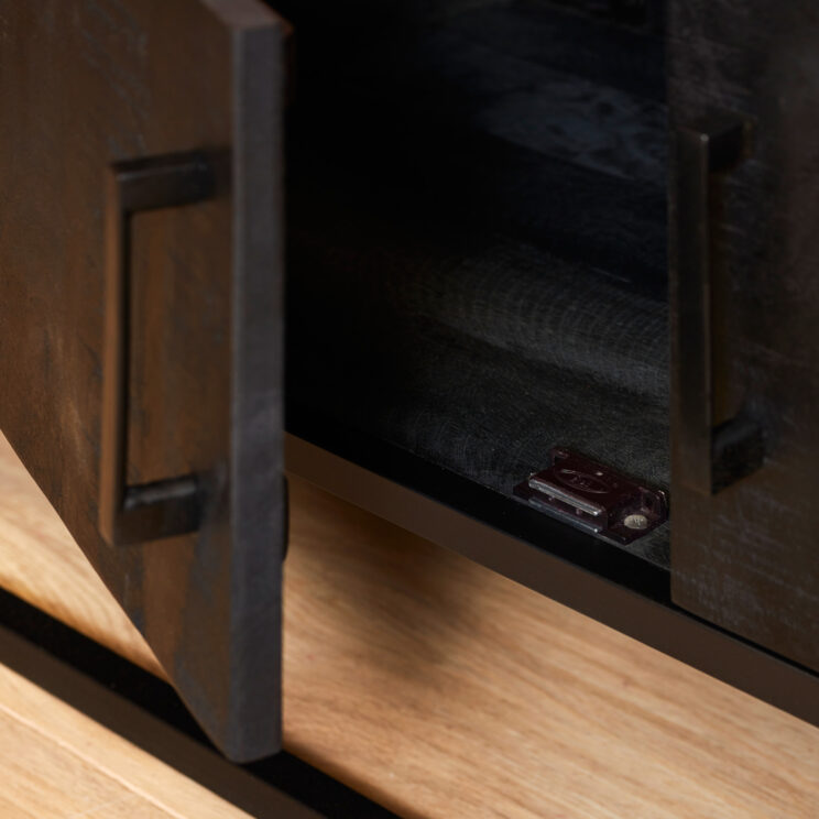 Meuble TV Denver Noir 240 cm | Bois de manguier et acier - Image 3