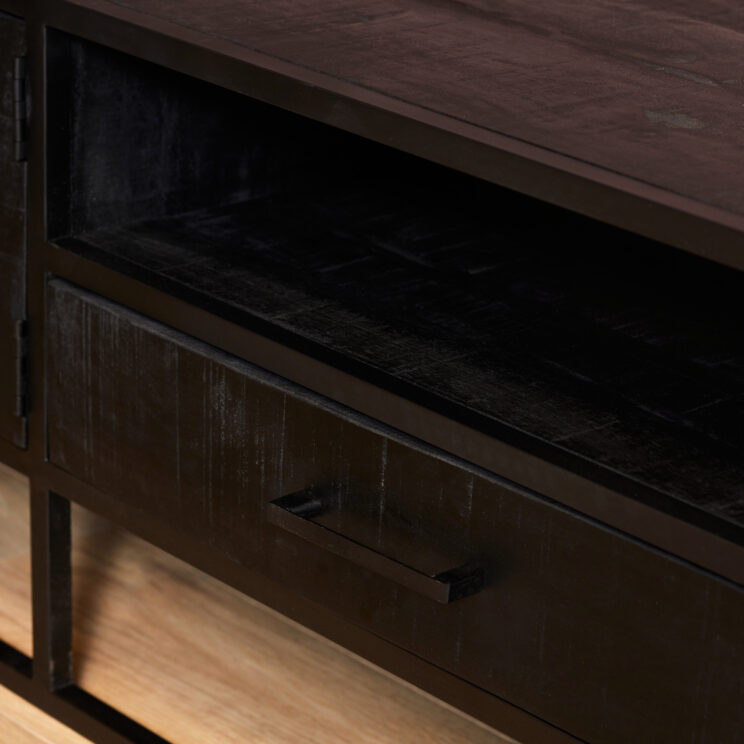 Meuble TV Denver Noir 240 cm | Bois de manguier et acier - Image 4