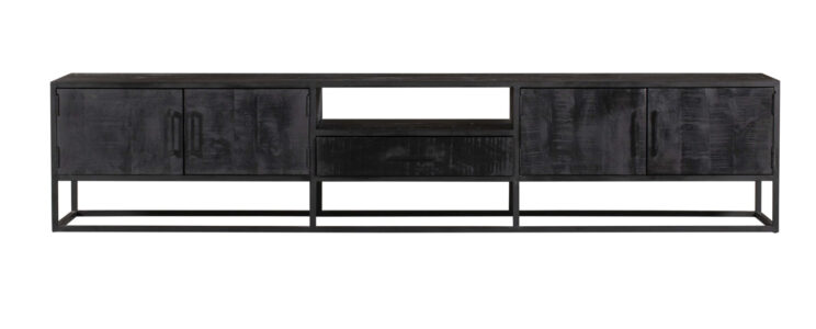 Meuble TV Denver Noir 240 cm | Bois de manguier et acier - Image 5