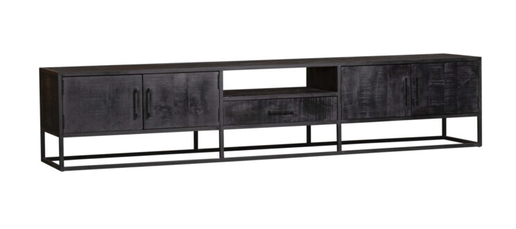 Meuble TV Denver Noir 240 cm | Bois de manguier et acier - Image 6