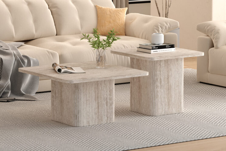 Set de 2 tables basses "Bobby" décor travertin - Image 2