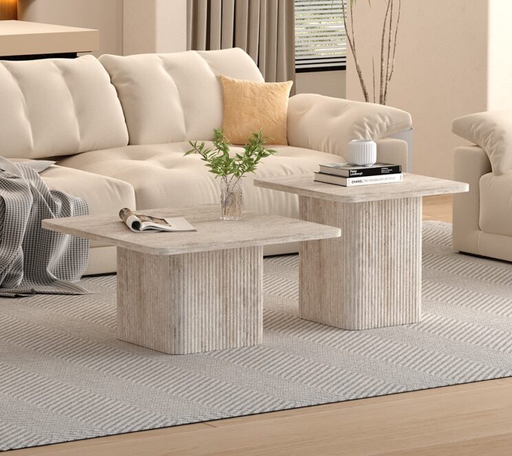 Set de 2 tables basses "Bobby" décor travertin