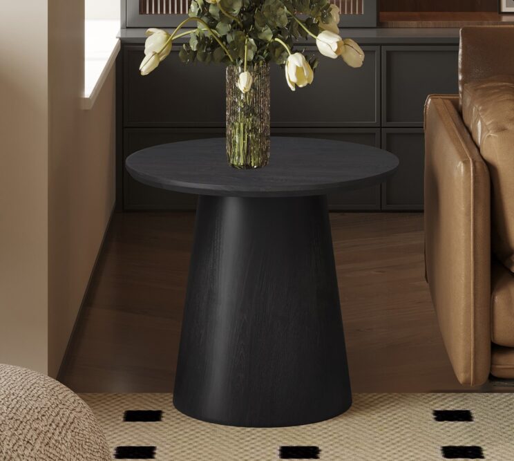 Table d'appoint ronde "Miklos" 60cm décor brun foncé