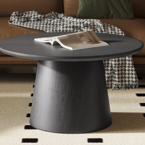 Table basse ronde "Miklos" 80cm décor brun foncé