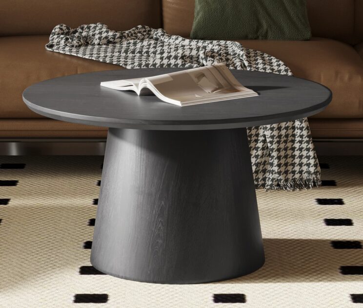 Table basse ronde "Miklos" 80cm décor brun foncé