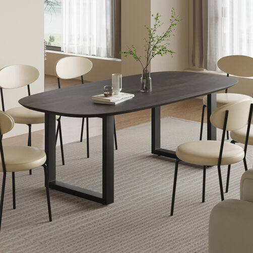 Table 'Isabella' 200 cm Pied en U Ovale en Bois de Manguier Noir