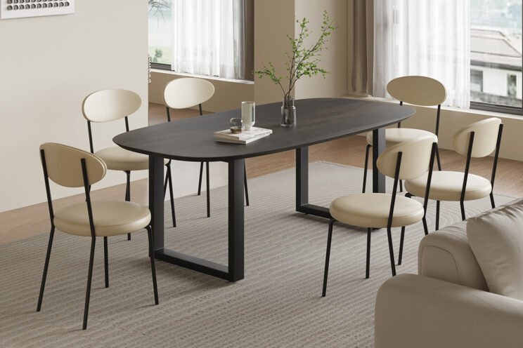 Table 'Isabella' 200 cm Pied en U Ovale en Bois de Manguier Noir