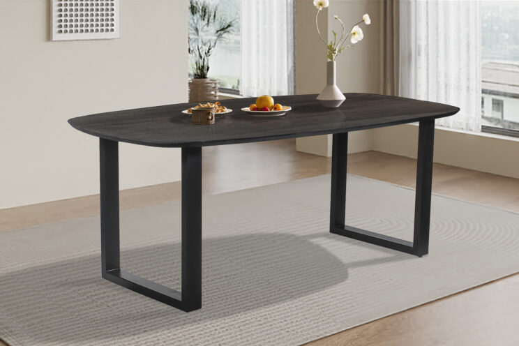 Table 'Isabella' 200 cm Pied en U Ovale en Bois de Manguier Noir - Image 2