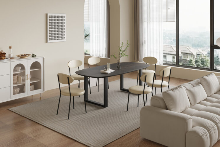 Table 'Isabella' 200 cm Pied en U Ovale en Bois de Manguier Noir - Image 3