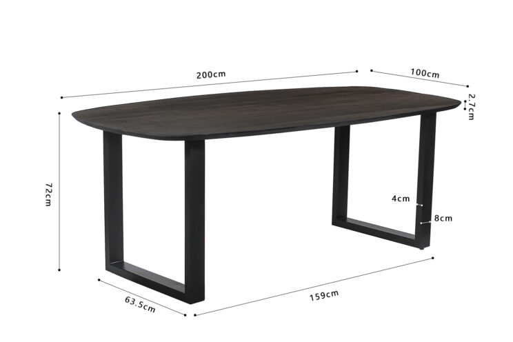 Table 'Isabella' 200 cm Pied en U Ovale en Bois de Manguier Noir - Image 8