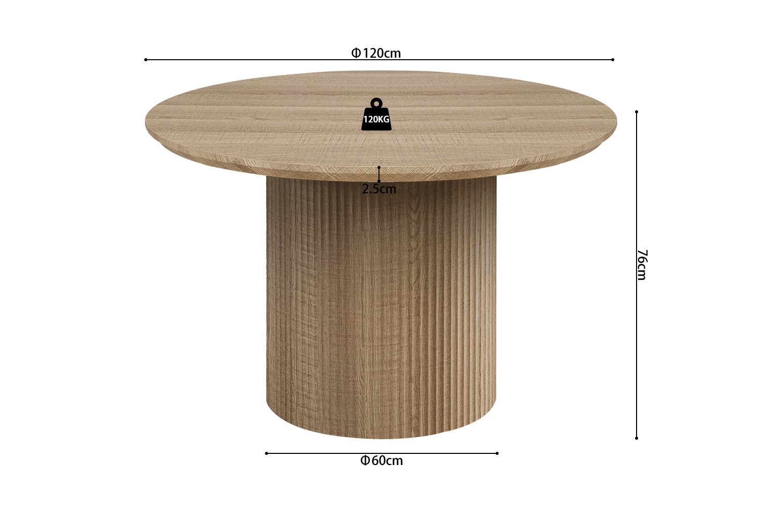 Table 'Lagos' 120 cm Ronde Décor Chêne Naturel - Image 7
