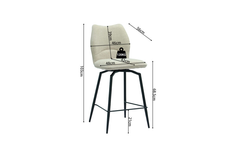Chaise de bar "Lara" pivotante en tissu - Image 11