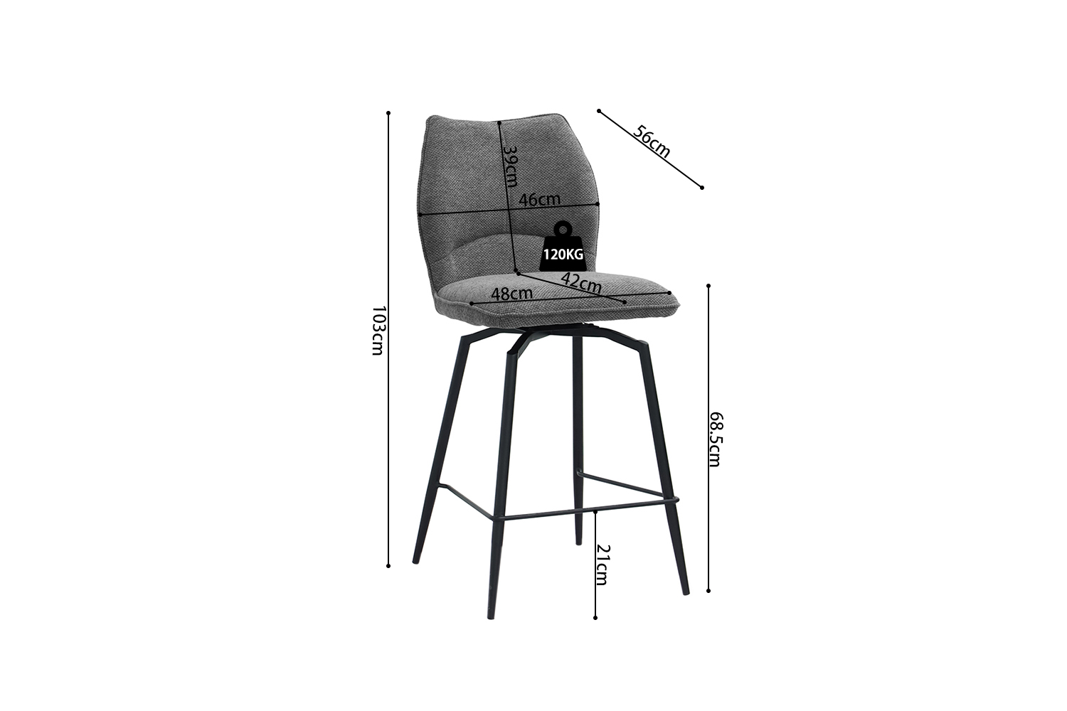 Chaise de bar "Lara" pivotante en tissu - Image 11