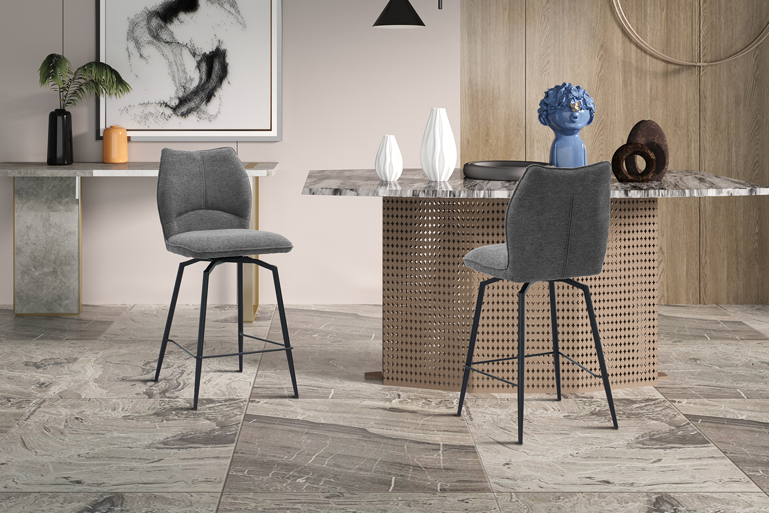 Chaise de bar "Lara" pivotante en tissu - Image 2