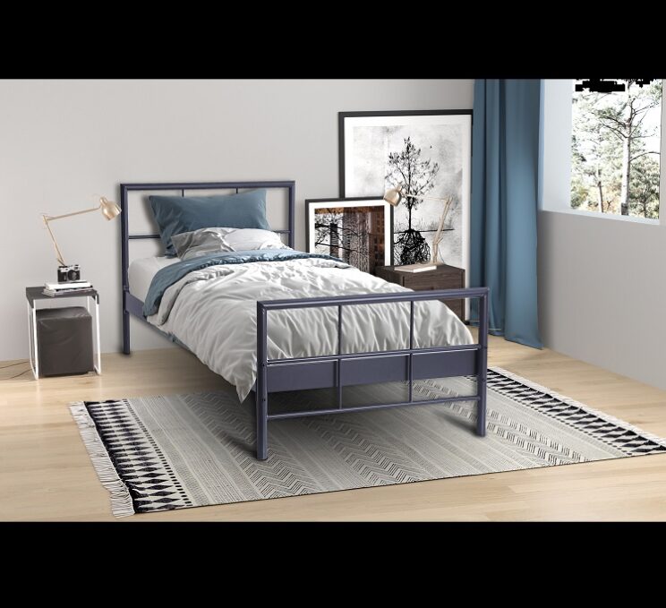 Lit 'Davy' 90x200 en métal gris foncé