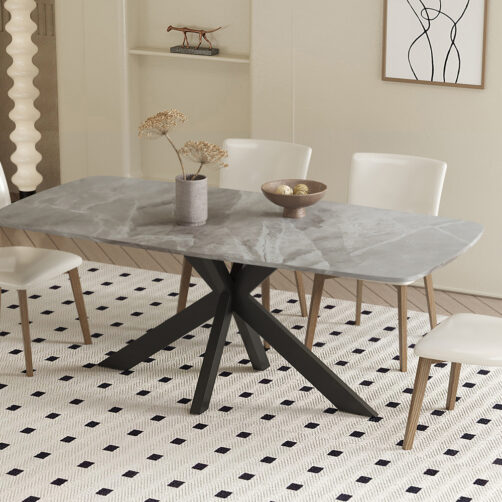 Table 'Apollo' 180 cm ovale en pierre brillante gris italien