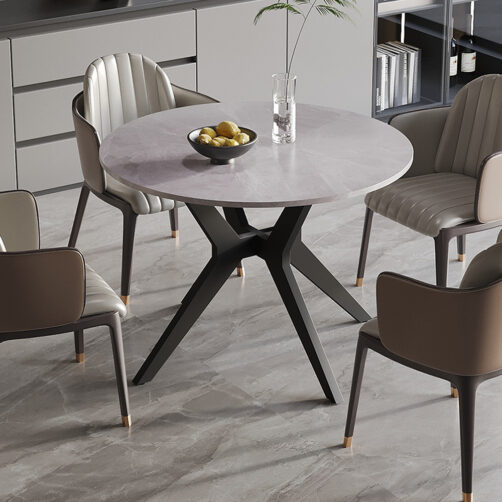 Table 'Apollo' 110 cm Ronde en Pierre Brillante Gris Italien