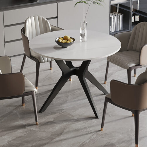 Table 'Apollo' 110 cm Ronde en Pierre Brillante Blanc marbré