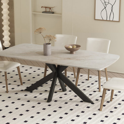 Table 'Apollo' 180 cm ovale en pierre brillante beige shakespearienne danoise