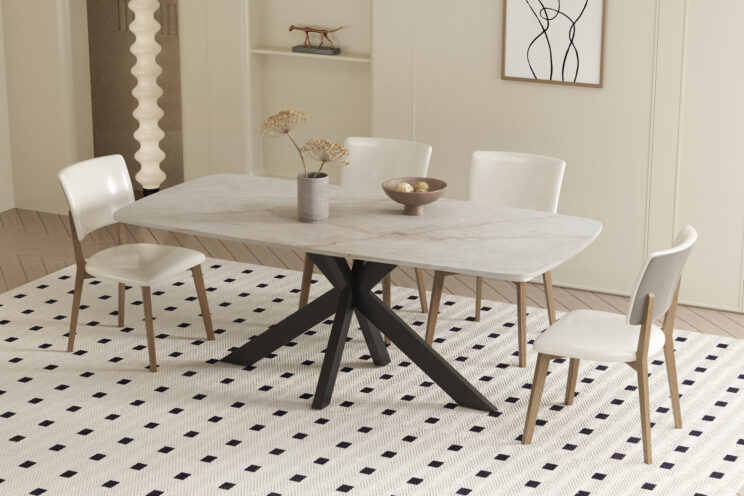 Table 'Apollo' 180 cm ovale en pierre brillante beige shakespearienne danoise