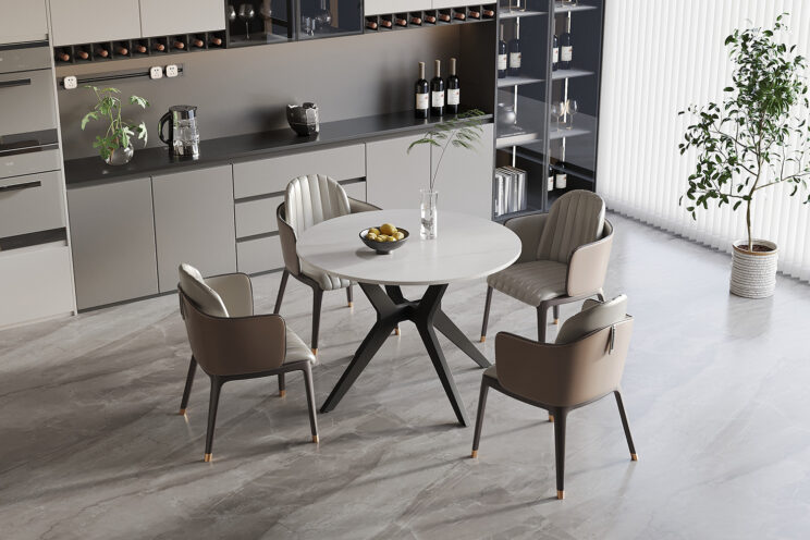 Table 'Apollo' 110 cm Ronde en Pierre Brillante Blanc marbré - Image 2
