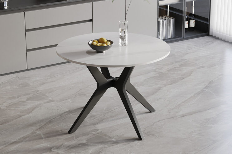 Table 'Apollo' 110 cm Ronde en Pierre Brillante Blanc marbré - Image 3