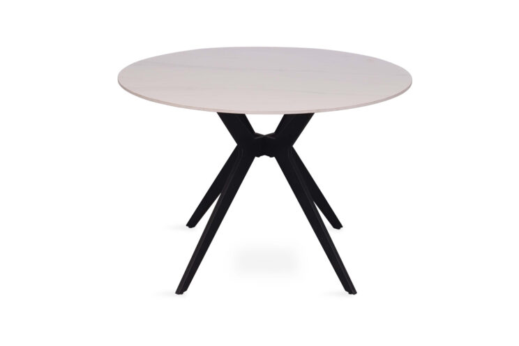 Table 'Apollo' 110 cm Ronde en Pierre Brillante Blanc marbré - Image 4
