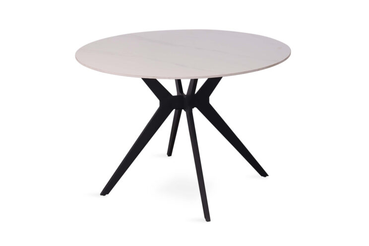 Table 'Apollo' 110 cm Ronde en Pierre Brillante Blanc marbré - Image 5