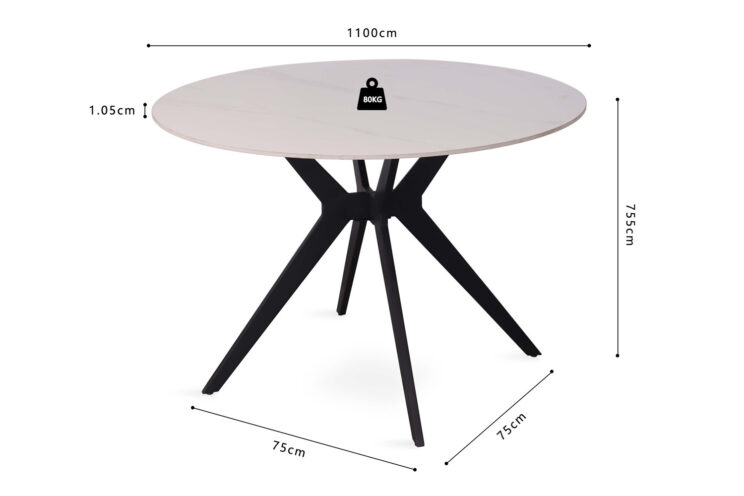 Table 'Apollo' 110 cm Ronde en Pierre Brillante Blanc marbré - Image 10
