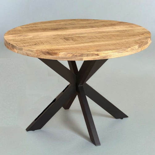 Table 'Abel' ronde en manguier massif 100 - Pied spider en métal noir