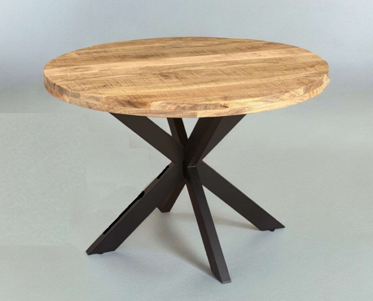 Table 'Abel' ronde en manguier massif 130 - Pied spider en métal noir