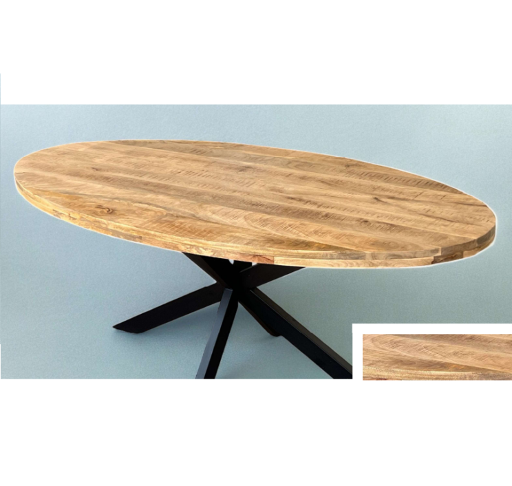 Table 'Abel' ovale en manguier massif 160*90 - Pied spider en métal noir