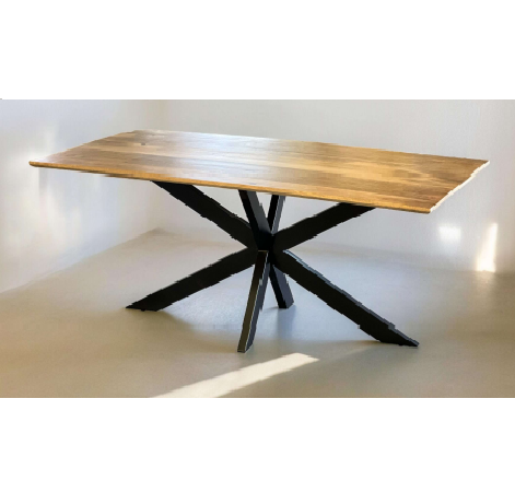 Table 'Abel' rectangle aminci en manguier massif 240*100 - Pied spider en métal noir