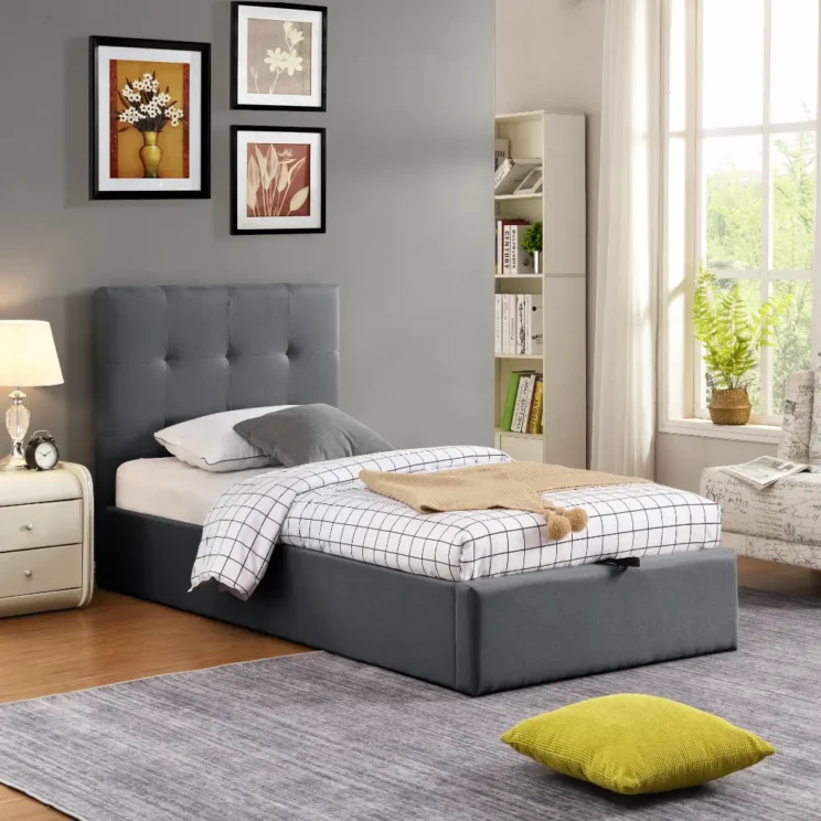 Lit coffre en tissu gris "Cairo" 90*200