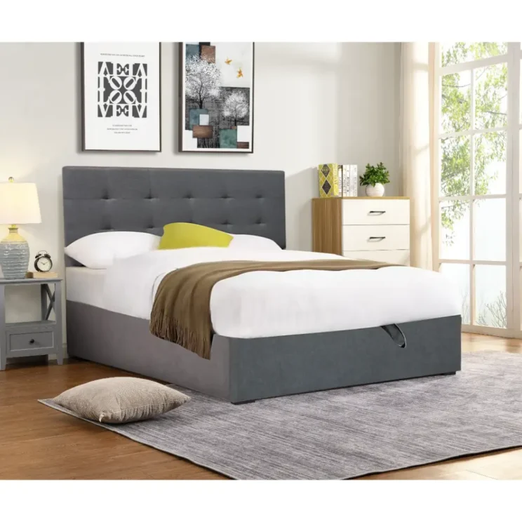 Lit coffre en tissu gris "Cairo" 160*200