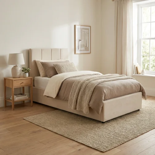 Lit coffre en velours beige "Dubai" 90*200