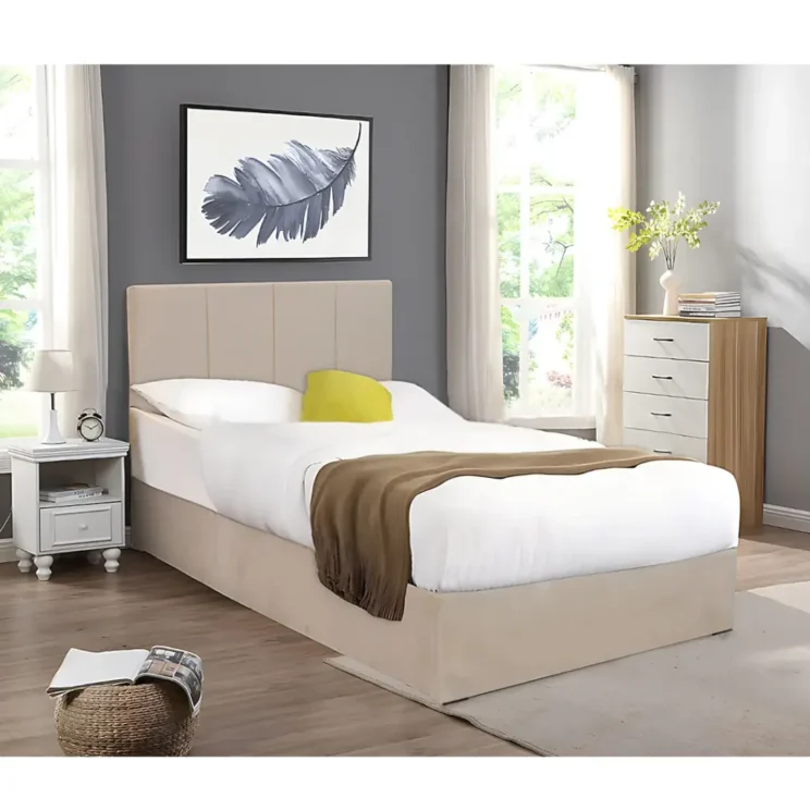 Lit coffre en velours beige "Dubai" 120*200