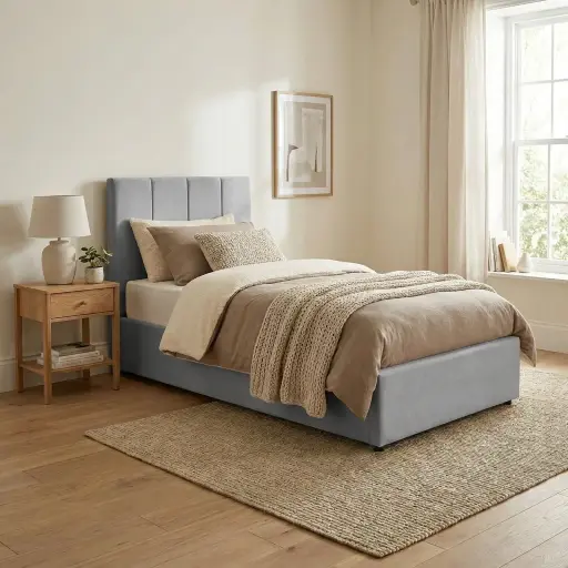Lit coffre en velours gris clair « Dubai » 90*200