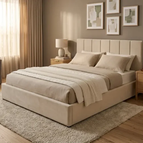 Lit coffre en velours beige "Dubai" 140*200