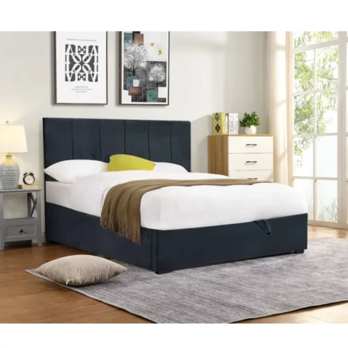 Lit coffre en velours anthracite "Dubai" 140*200