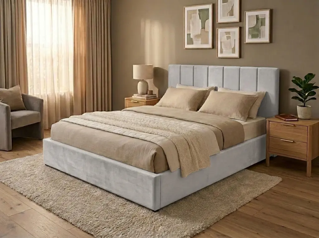 Lit coffre en velours gris clair « Dubai » 140*200