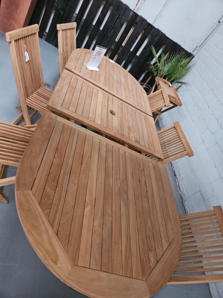 Ensemble de jardin en teck - Table ovale extensible 180-240 et 6 chaises pliables en teck - Image 3