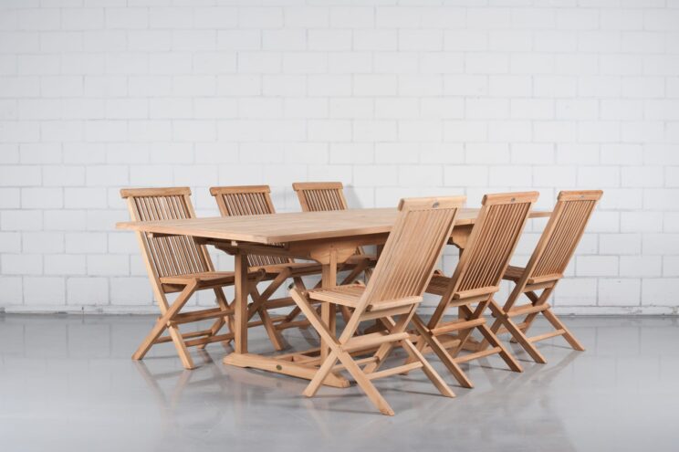 Ensemble de jardin en teck - Table rectangle extensible 180-240 et 6 chaises pliables en teck