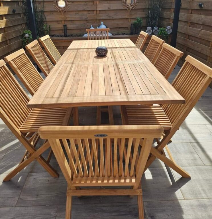 Ensemble de jardin en teck - Table rectangle extensible 180-240 et 6 chaises pliables en teck - Image 3