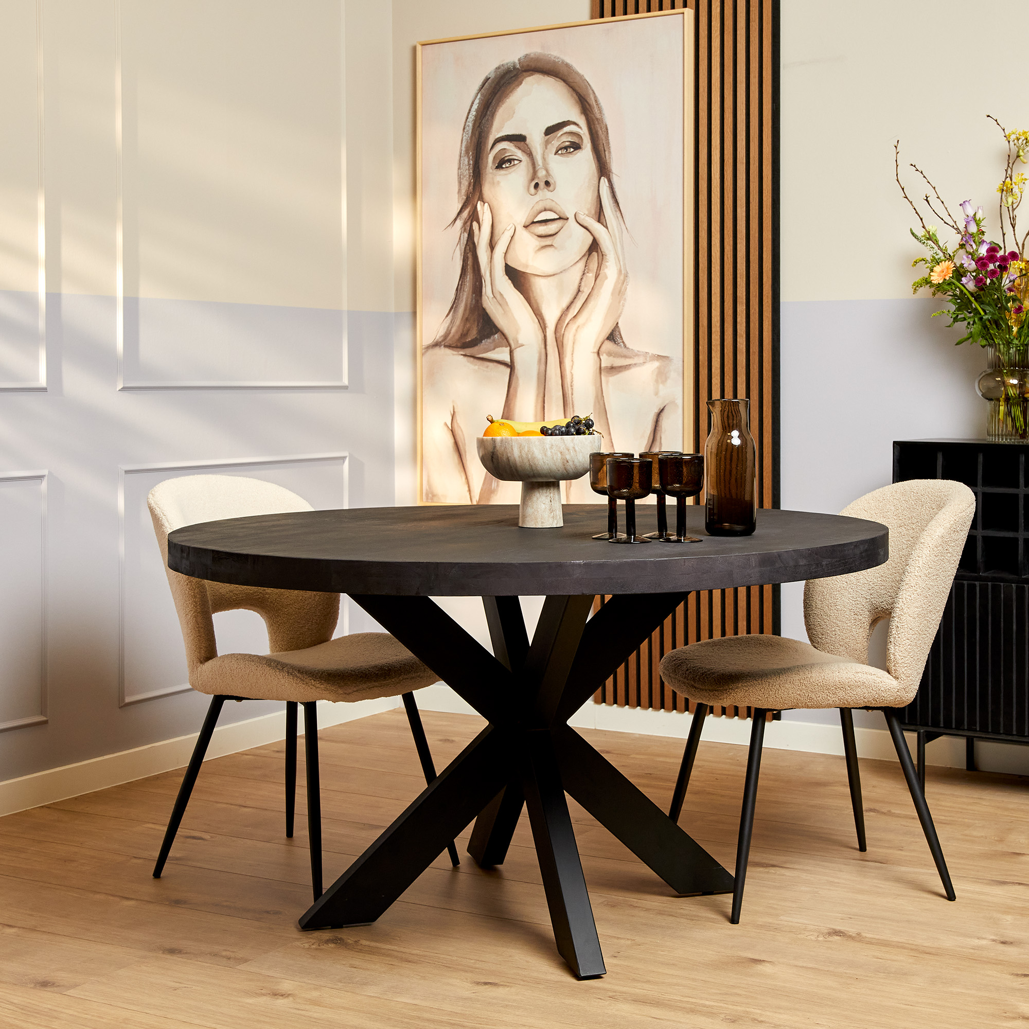Table en manguier Denver Noir | Ronde | 130 cm